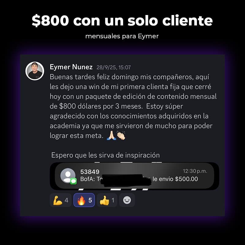 $800 mensuales con un cliente para Eymer